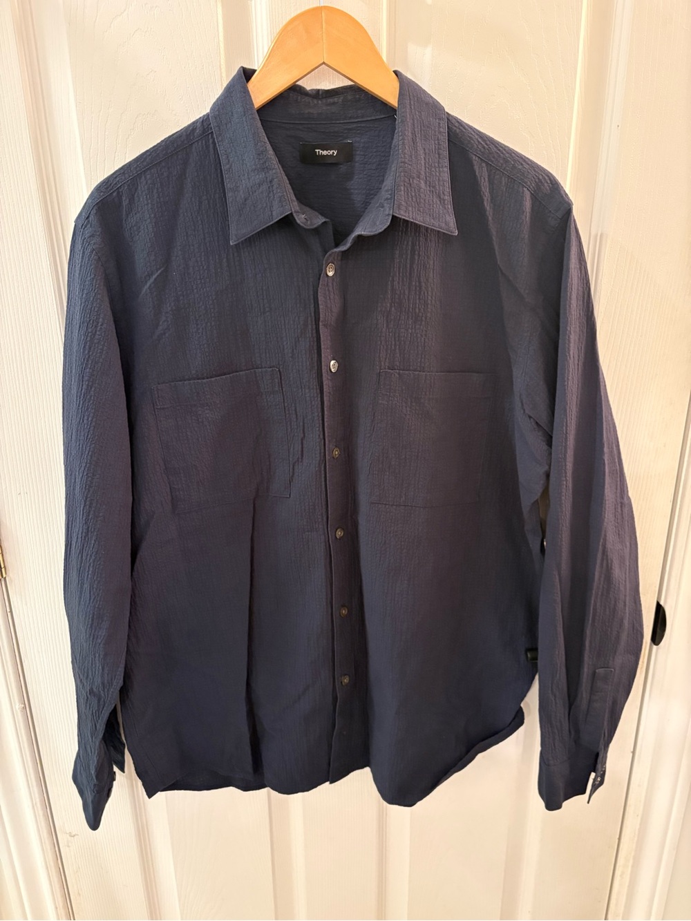 Theory Dark Navy Textured Button-Up Shirt